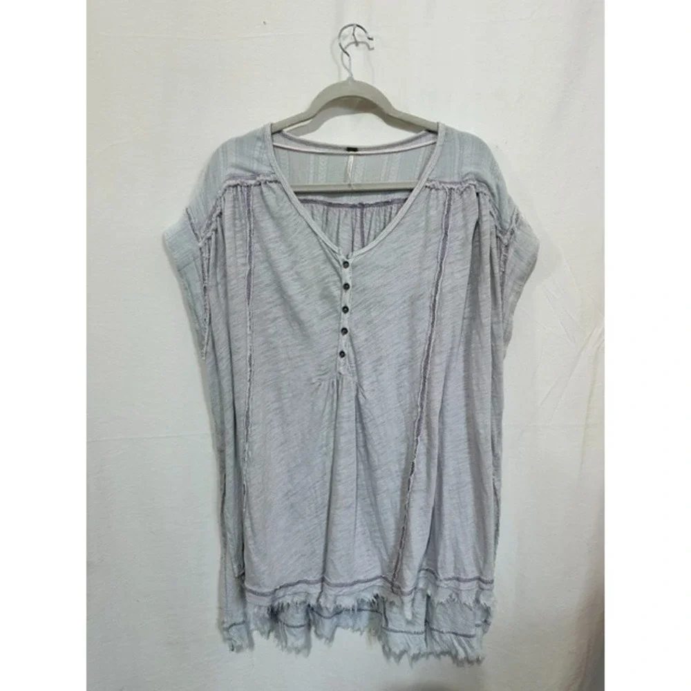 Free People Size Small Light Purple Sleeveless Oversized Raw Hem Tunic T-Shirt